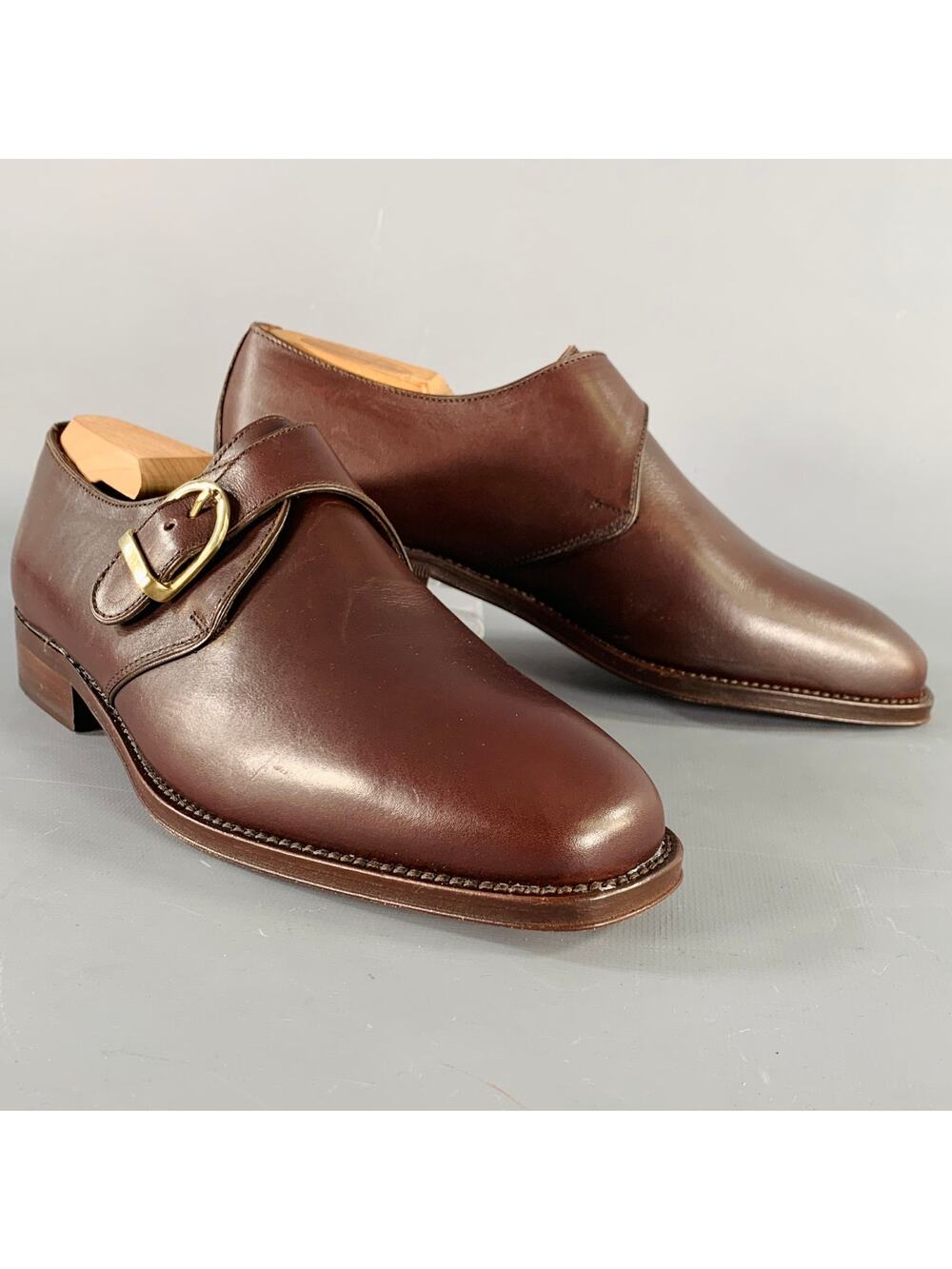 AIGNER Size 9.5 Brown Leather Monk Strap Loafers Shoes
